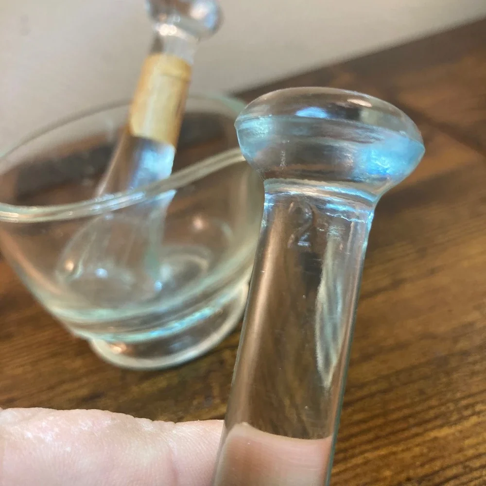 Vintage Glass Mortar and Pestle Set Apothecary Herb Grinder Clear Glass 3 Piece